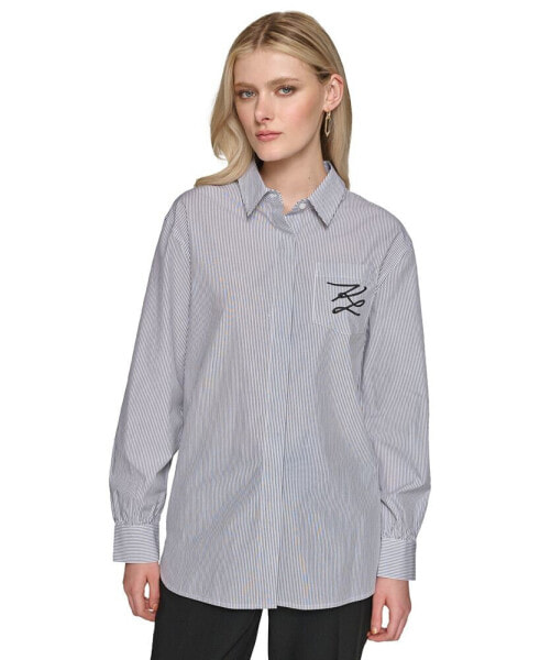 Karl Lagerfeld Women's Cotton Striped Monogram Shirt