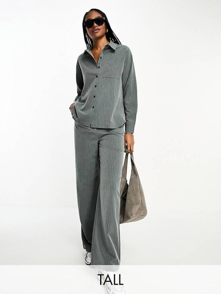 Vero Moda Tall pinstripe wide leg trouser co-ord in grey