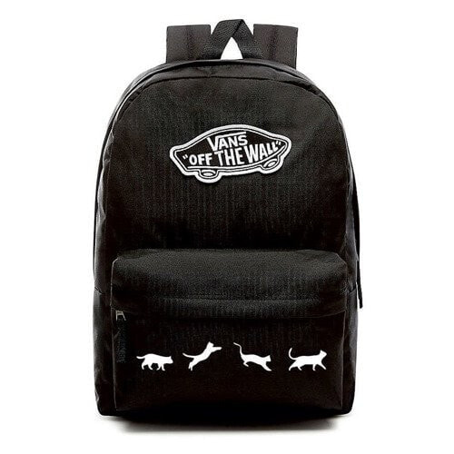 Женский спортивный рюкзак черный с логотипом и карманом  VANS Realm Backpack - VN0A3UI6BLK - Custom Koty Cats