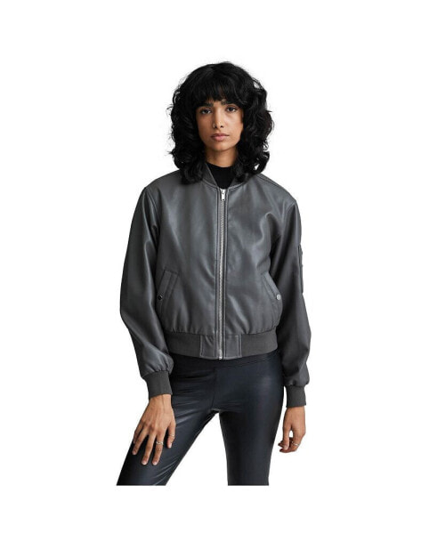 Women's Faux Leather Bomber