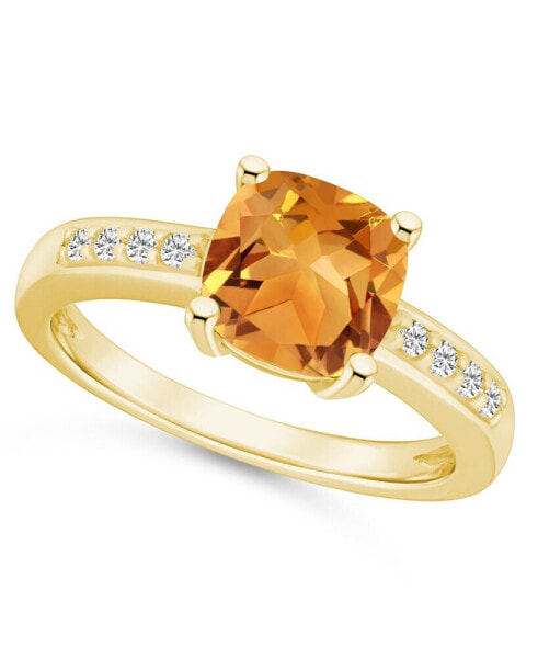 Citrine and Diamond Ring (2 ct.t.w and 1/8 ct.t.w) 14K Yellow Gold