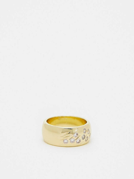 Pieces plated gift boxed chunky ring with scattered diamantes in gold