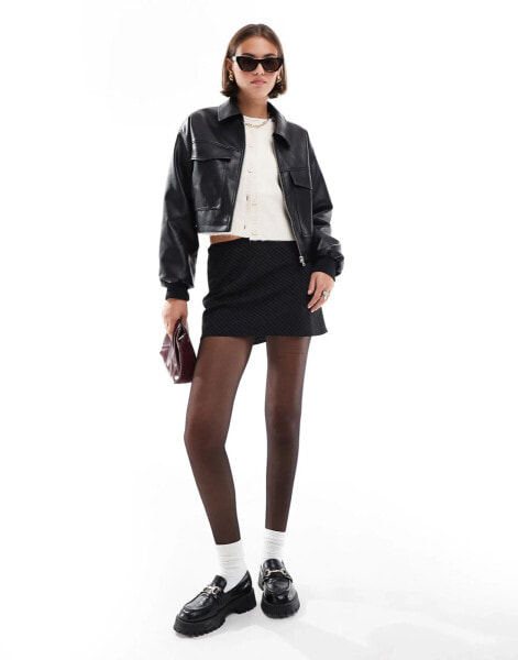 JJXX faux leather cropped bomber with pockets in black