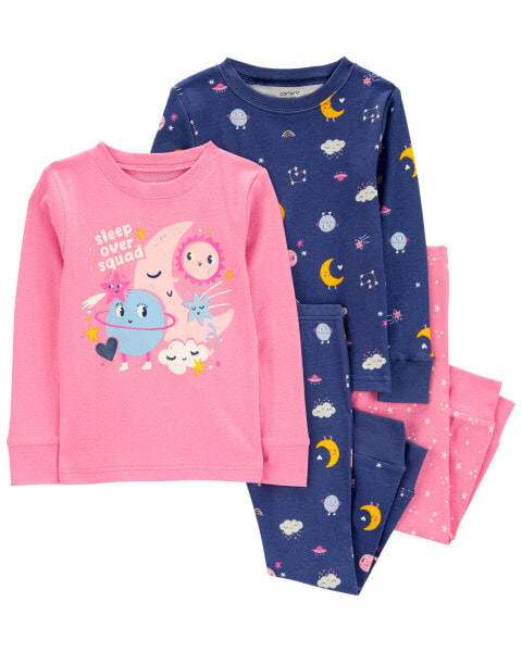 Toddler 4-Piece Space Print 100% Snug Fit Cotton Pajamas 2T