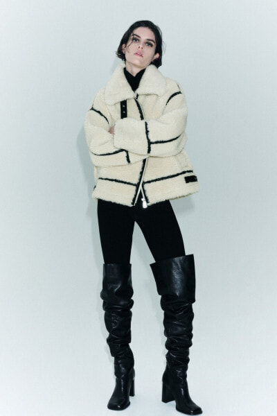 Faux shearling biker jacket zw collection