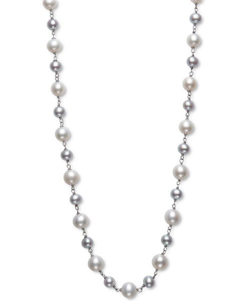 Gray & White Cultured Freshwater Pearl (5-6mm & 7-8mm) Statement Necklace in Sterling Silver, 18" + 2" extender (Also in Pink & White Cultured Freshwater Pearl), Created for Macy's