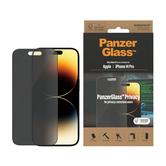 PanzerGlass ™ Privacy Screen Protector Apple iPhone 14 Pro | Ultra-Wide Fit - Apple - Apple - iPhone 14 Pro - Dry application - Scratch resistant - Shock resistant - Anti-bacterial - Transparent - 1 pc(s)