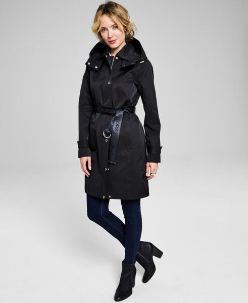 Women's Petite Hooded Belted Trench Coat, Created for Macy's