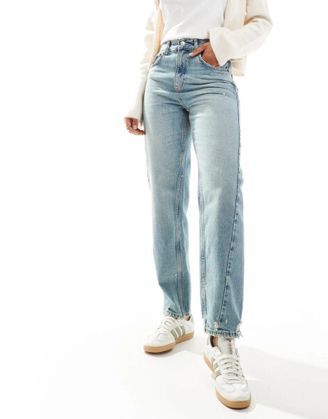 ONLY Robyn high waist straight leg twist seam jeans in tinted mid blue