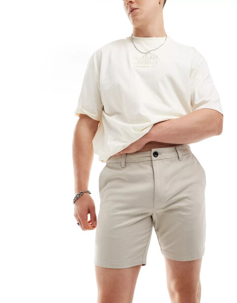 New Look slim chino shorts in stone