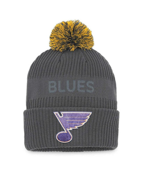 Men's Charcoal St. Louis Blues Authentic Pro Home Ice Cuffed Knit Hat with Pom