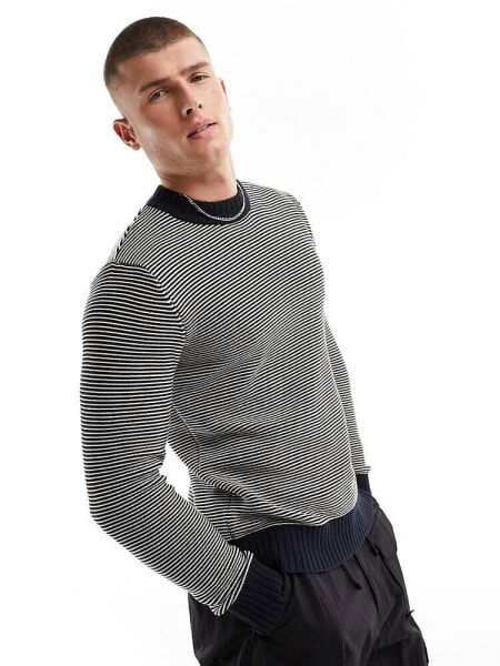 Selected Homme knitted crew neck jumper in navy stripe