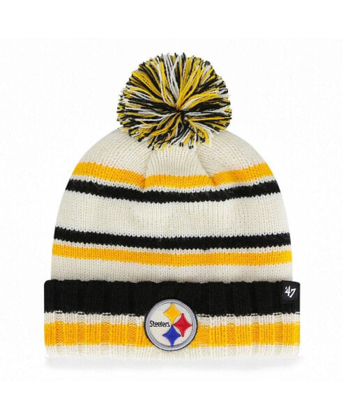 Big Boys and Girls Cream Pittsburgh Steelers Driftway Cuffed Knit Hat with Pom