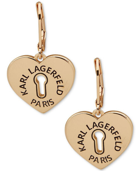 Gold-Tone Logo Heart Drop Earrings