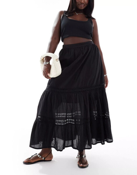 Yours tiered maxi skirt in black