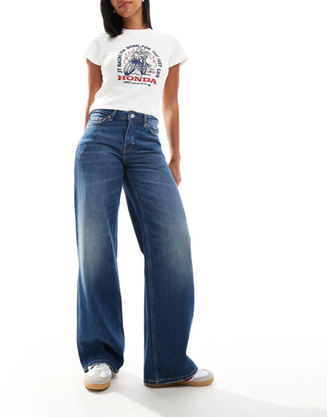 Weekday Ample low waist baggy fit jeans in streaky blue wash