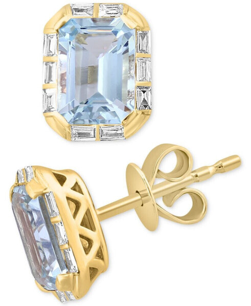 EFFY® Aquamarine (1-1/2 ct. t.w) & Diamond (1/6 ct. t.w.) Halo Stud Earrings in 14k Gold