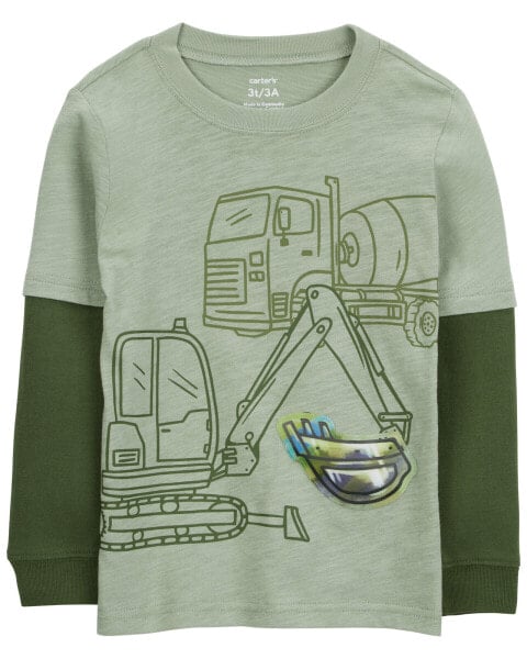 Toddler Construction Cotton Blend Long-Sleeve Tee - Green 2T