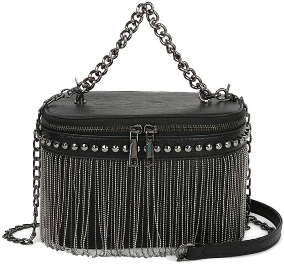 Kris Anna Women's Rivets Mini Shoulder Bag with Shoulder Strap Chain Tassel Black Disposable