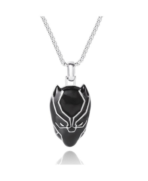 Men's Black Panther Black Enamel and Stainless Steel Pendant Necklace, 22'' Box Chain