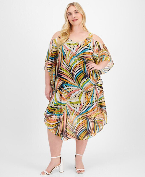 Plus Size Cold-Shoulder Chiffon A-Line Dress