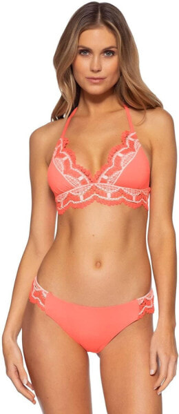 Becca by Rebecca Virtue Women Avery Crochet Scallop Bikini Top, Coral, SM