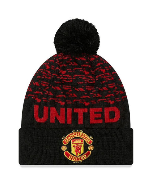 Men's Black Manchester United Marl Cuffed Knit Hat with Pom