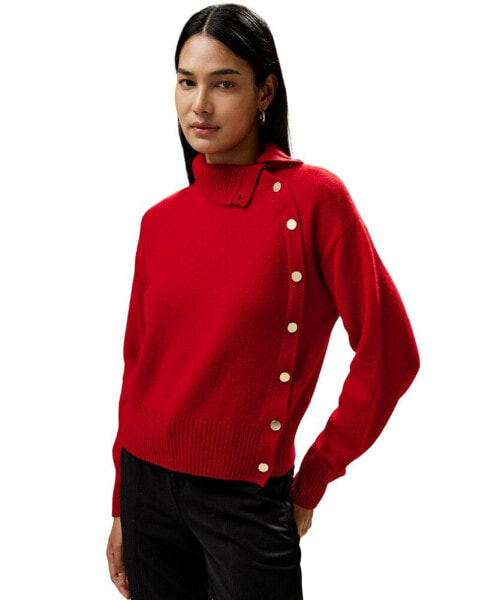 Women's Cashmere Sweater With Row of Side Buttons for Women