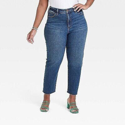 Women's High-Rise Cropped Slim Straight Jeans - Ava & Viv Medium Wash 26