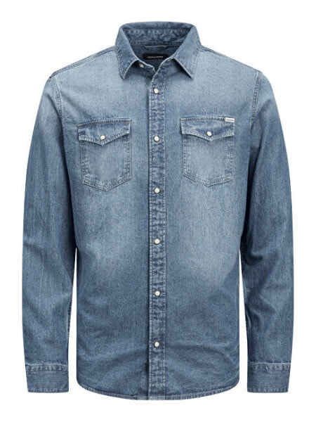 Рубашка мужская Jack & Jones JJESHERIDAN Slim Fit 12138115 среднего синего денима