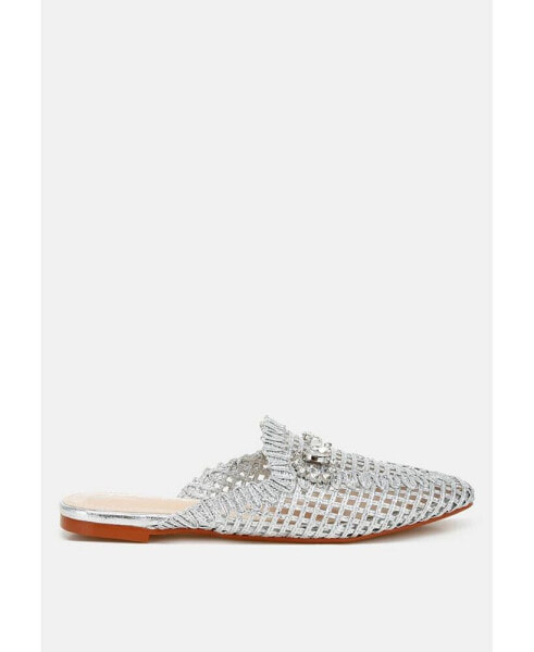 Roboma Metallic Woven Diamante Mules