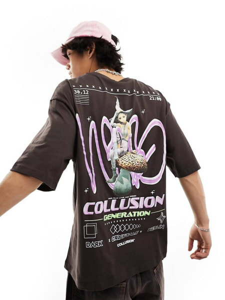 COLLUSION t-shirt with fairy print in brown 