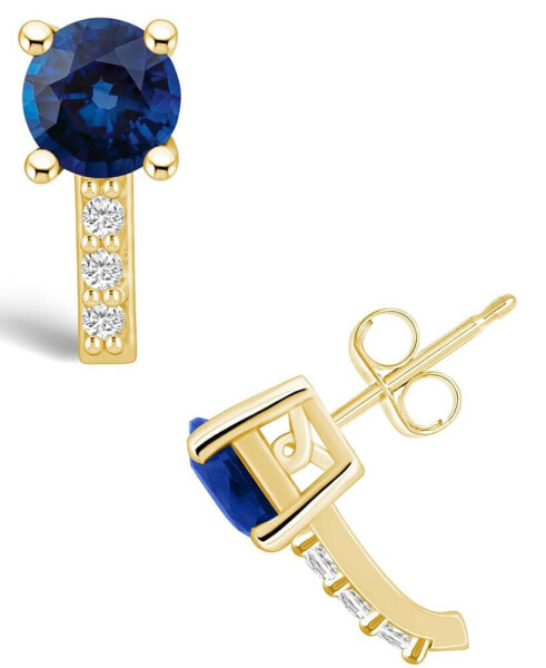 Sapphire (2 Ct. t.w.) and Diamond (1/8 Ct. t.w.) Stud Earrings
