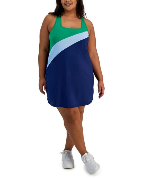 Plus Size Active Colorblocked Cross-Back Sleeveless Dress, Created for Macy's