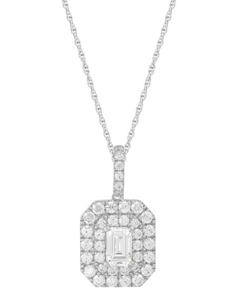 Lab Grown Diamond Emerald-Cut & Round Halo 18" Pendant Necklace (1-1/4 ct. t.w.) in 14k White Gold