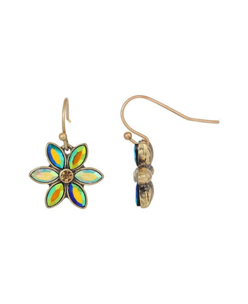 Blue Iridescent AB Glass Stone Flower Earrings