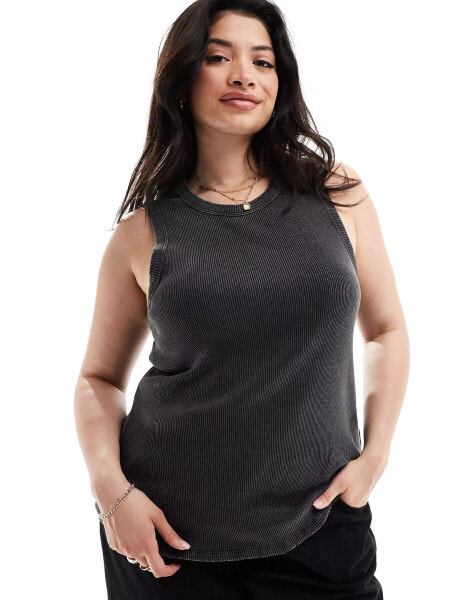 ONLY Curve high neck ribbed tank top in washed black