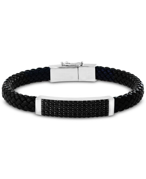 EFFY® Men's Black Spinel Braided Leather Bracelet in Sterling Silver