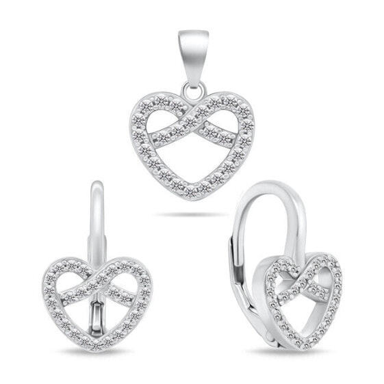 Heart-shaped silver set of pendant and earrings SET197W