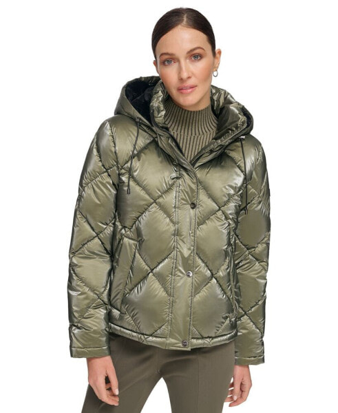 Women's Diamond Quilted Hooded Puffer Coat