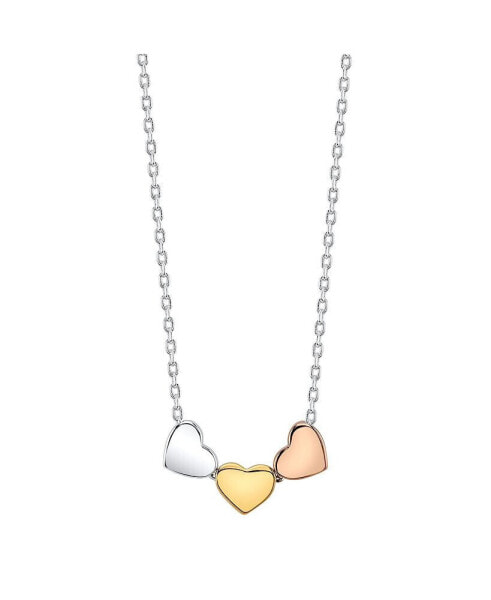 Tri-Tone Silver Plated Triple Heart Necklace