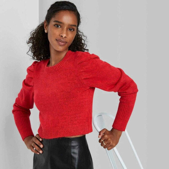 Woen's Puff Sleeve Crewneck Pullover Sweater - Wild Fable™ size M