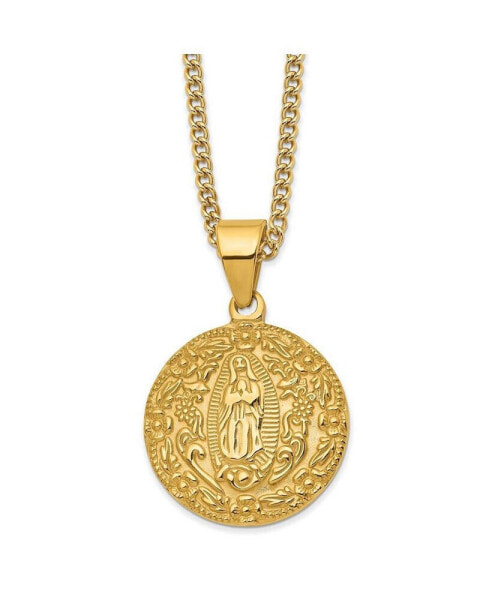 Yellow IP-plated Our Lady of Guadalupe Pendant Curb Chain Necklace