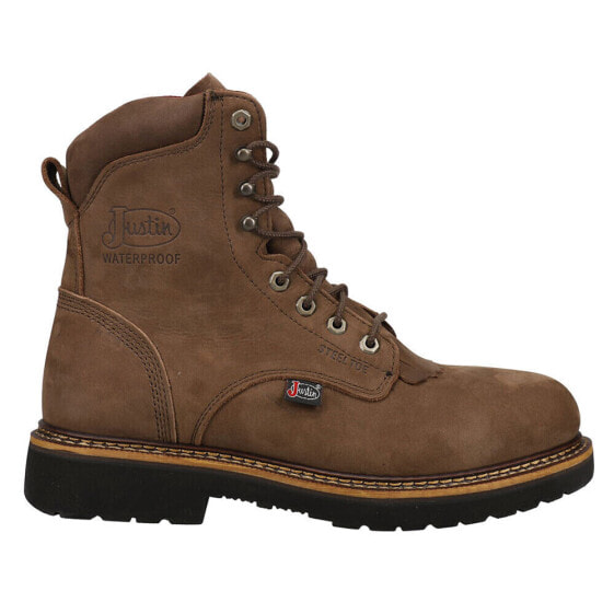 Justin Original Workboots Rivot 8 Inch Waterproof Steel Toe Work Mens Brown Cas