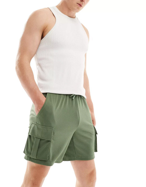 ASOS 4505 technical jersey training shorts with cargo pocket in khaki