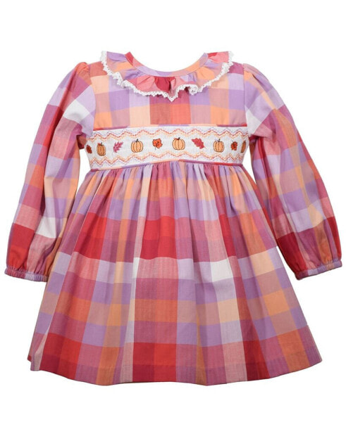 Baby Girls Harvest Smocked Long Sleeve Plaid Dress