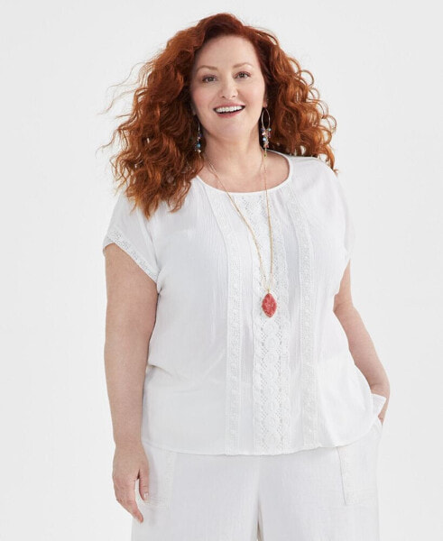 Plus Size Crochet-Trim Dolman-Sleeve Top, Created for Macy's