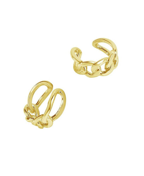 Women's Figaro 14K Gold Plated Chain Ear Cuff Earrings