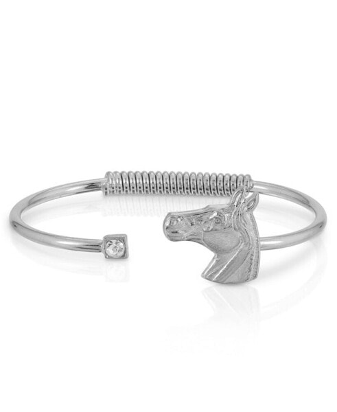 Silver-Tone Clear Crystal and Horse Accent Hinge Bracelet