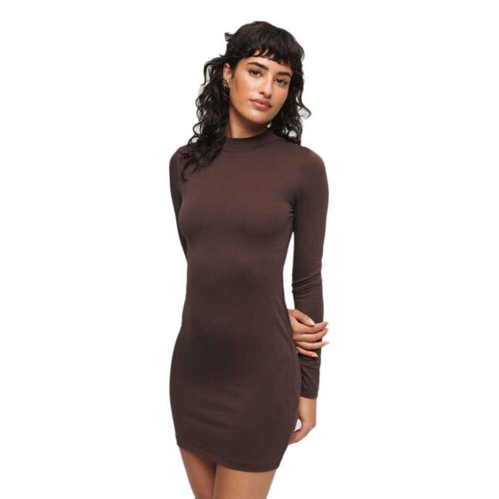 SUPERDRY Mock Neck Jersey Long Sleeve Short Dress